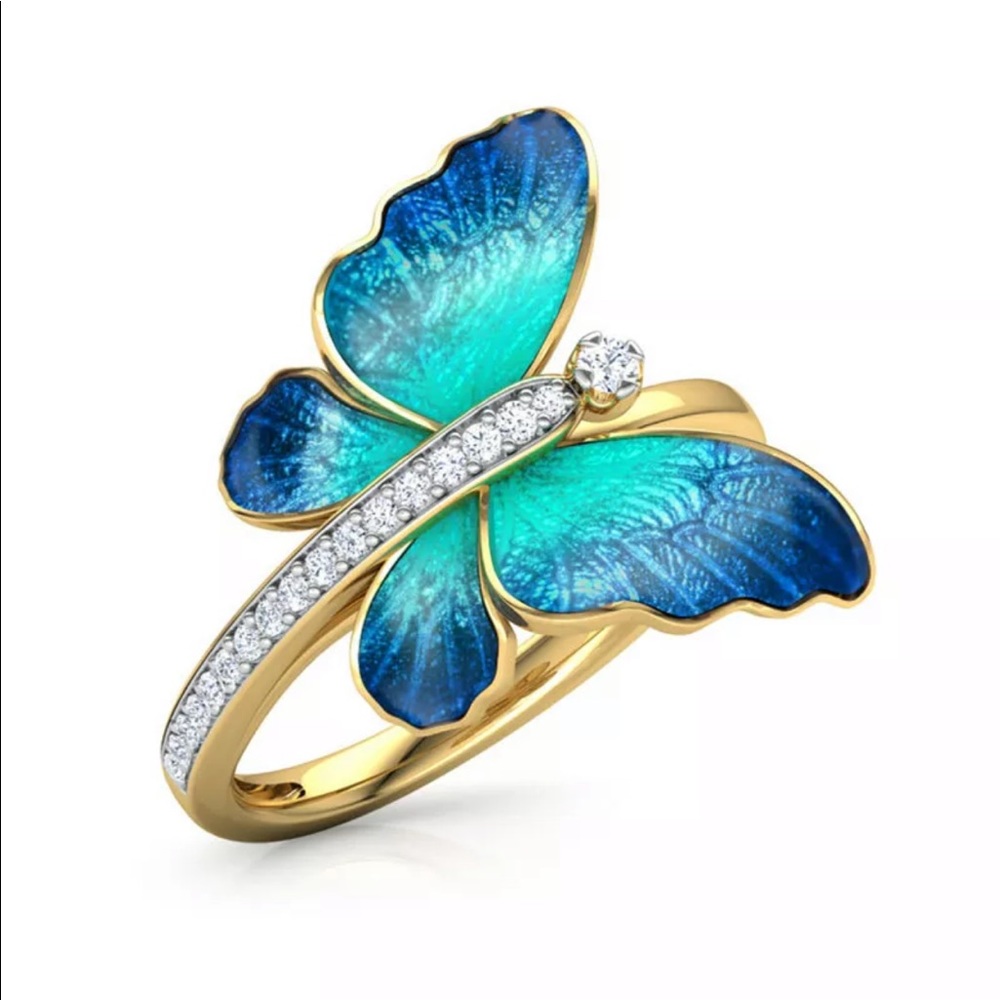 New Women’s Yellow Gold Plated Butterfly Ring - Picture 1 of 7